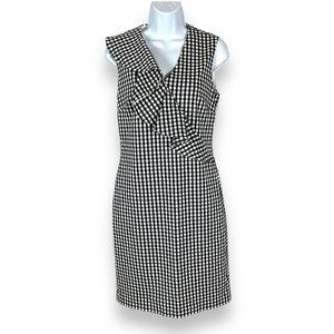 J. McLaughlin Kathryn Ruffled Sheath Dress Navy Blue Gingham Check Sleeveless 4